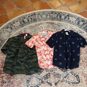Boys Camouflage, Floral, and Navy Patterned button down Shirts size 8
